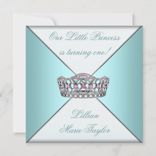 Invitation Turquoise Blue Tiara Princess (Devant)