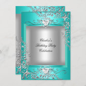 Invitation Turquoise Blue Turquoise Silver fête d'anniversair (Devant / Derrière)