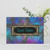 Invitation Turquoise Blue violet Sweet sixteen fête d'anniver (Debout devant)
