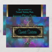 Invitation Turquoise Blue violet Sweet sixteen fête d'anniver (Devant / Derrière)