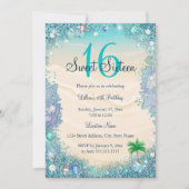 Invitation Turquoise Blue Water Ocean Sand Pearls Sweet 16 Pa (Devant)