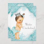 Invitation Turquoise Blue Winter Onederland 1ère fête d'anniv (Devant / Derrière)