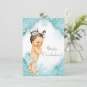 Invitation Turquoise Blue Winter Onederland 1ère fête d'anniv (Debout devant)