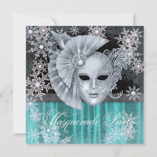 Invitation Turquoise Blue Winter Wonderland Masquerade Party (Devant)