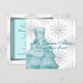Invitation Turquoise Blue Winter Wonderland Quinceanera (Devant / Derrière)