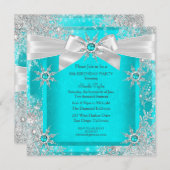 Invitation Turquoise Blue Winter Wonderland Snowflake Silver  (Devant / Derrière)