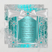 Invitation Turquoise Blue Winter Wonderland Snowflake Silver (Devant / Derrière)