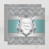 Invitation Turquoise Blue Womans 21e fête d'anniversaire (Devant / Derrière)