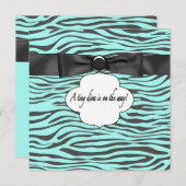Invitation Turquoise Blue Zebra Baby Girl Douche (Devant / Derrière)