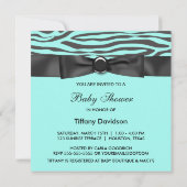Invitation Turquoise Blue Zebra Baby Girl Douche (Dos)