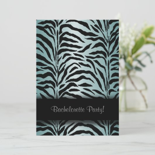 Invitation Turquoise Blue Zebra Bachelorette (Debout devant)