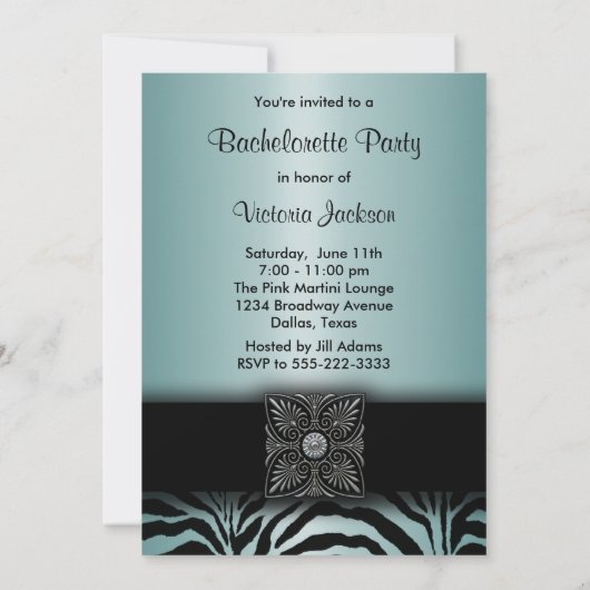 Invitation Turquoise Blue Zebra Bachelorette (Dos)