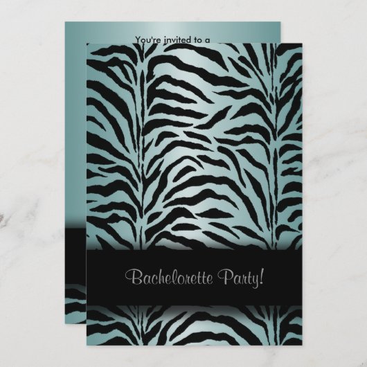 Invitation Turquoise Blue Zebra Bachelorette (Devant / Derrière)