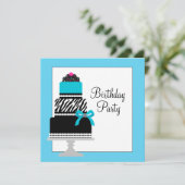 Invitation Turquoise Blue Zebra Cake Cupcake fête d'anniversa (Debout devant)