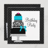 Invitation Turquoise Blue Zebra Cake Cupcake fête d'anniversa (Devant / Derrière)