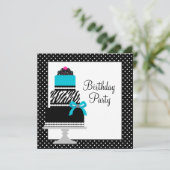 Invitation Turquoise Blue Zebra Cake Cupcake fête d'anniversa (Debout devant)