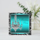 Invitation Turquoise Blue Zebra Chandelier fête d'anniversair (Debout devant)