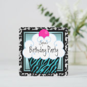 Invitation Turquoise Blue Zebra Cupcake fête d'anniversaire (Debout devant)