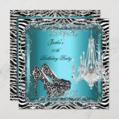 Invitation Turquoise Blue Zebra Empreinte de léopard Party Ch (Devant / Derrière)