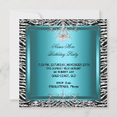 Invitation Turquoise Blue Zebra Empreinte de léopard Party Ch (Dos)