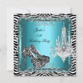 Invitation Turquoise Blue Zebra Empreinte de léopard Party Ch (Devant)