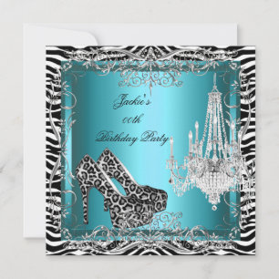 Invitation Turquoise Blue Zebra Empreinte de léopard Party Ch