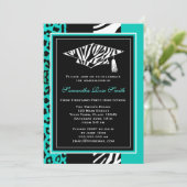 Invitation Turquoise Blue Zebra et diplôme de Empreinte de lé (Debout devant)