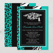 Invitation Turquoise Blue Zebra et diplôme de Empreinte de lé (Devant / Derrière)