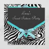 Invitation Turquoise Blue Zebra fête d'anniversaire (Devant / Derrière)