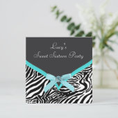 Invitation Turquoise Blue Zebra fête d'anniversaire (Debout devant)
