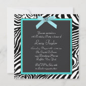 Invitation Turquoise Blue Zebra fête d'anniversaire (Dos)