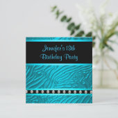 Invitation Turquoise Blue Zebra Girls 13ème anniversaire (Debout devant)