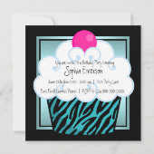 Invitation Turquoise Blue Zebra Girls Cupcake fête d'annivers (Dos)