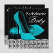 Invitation Turquoise Blue Zebra High Heures Bachelorette Part (Devant / Derrière)