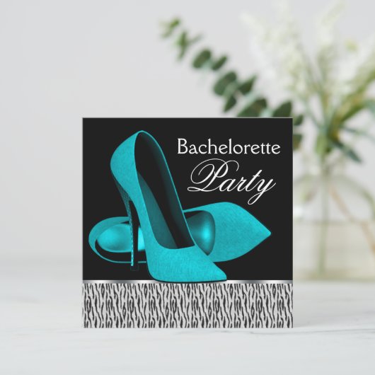 Invitation Turquoise Blue Zebra High Heures Bachelorette Part (Debout devant)