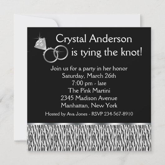 Invitation Turquoise Blue Zebra High Heures Bachelorette Part (Dos)