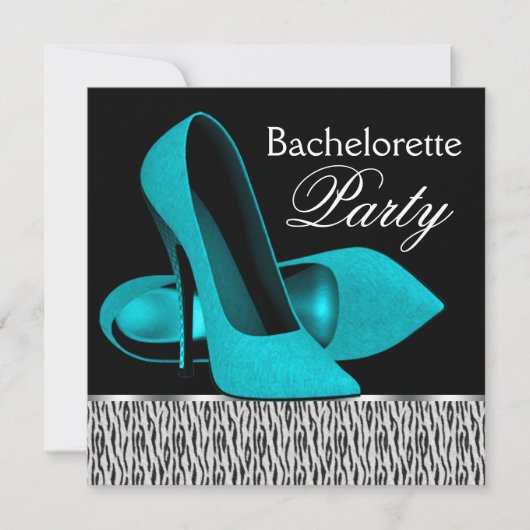 Invitation Turquoise Blue Zebra High Heures Bachelorette Part (Devant)