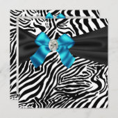 Invitation turquoise Blue Zebra Party (Devant / Derrière)