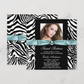 Invitation Turquoise Blue Zebra Photo Sweet sixteen Anniversa (Devant / Derrière)