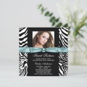 Invitation Turquoise Blue Zebra Photo Sweet sixteen Anniversa (Debout devant)