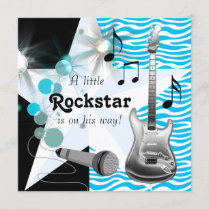 Invitation Turquoise Blue Zebra Rock Star Baby Boy Douche