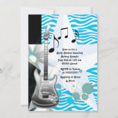 Invitation Turquoise Blue Zebra Rock Star Baby Boy Douche (Dos)
