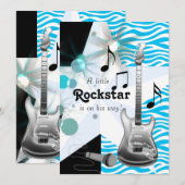Invitation Turquoise Blue Zebra Rock Star Baby Boy Douche (Devant / Derrière)