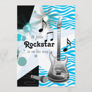 Invitation Turquoise Blue Zebra Rock Star Baby Boy Douche
