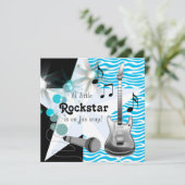 Invitation Turquoise Blue Zebra Rockstar Baby Boy Douche (Debout devant)