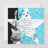 Invitation Turquoise Blue Zebra Rockstar Baby Boy Douche (Dos)