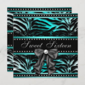 Invitation Turquoise Blue Zebra Sweet 16 Anniversaire (Devant / Derrière)