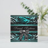 Invitation Turquoise Blue Zebra Sweet 16 Anniversaire (Debout devant)