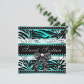 Invitation Turquoise Blue Zebra Sweet 16 Anniversaire (Debout devant)