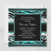 Invitation Turquoise Blue Zebra Sweet 16 Anniversaire (Dos)